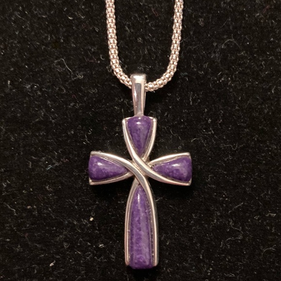 Purple Charoite Sterling Silver Cross Necklace by Coleman Company - Picture 4 of 8